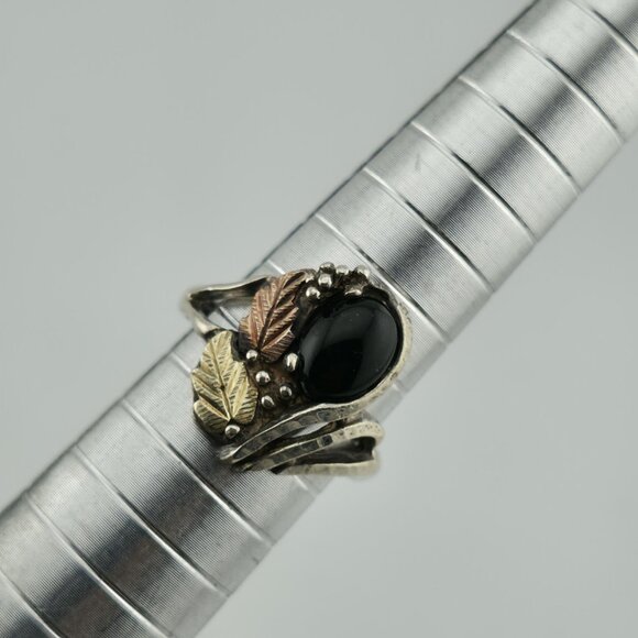 COLEMAN CO Sterling Silver And 12K Yellow, Rose Gold Natural Black Onyx 5.50 VTG - Picture 1 of 12